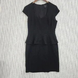 Ann Taylor Cap Sleeve Midi Dress 8 Black Ruffle Details work career